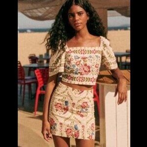 NWT Sezane X Farm Rio Malia Linen Blend Mini Skirt Romantic Garden Various Sizes